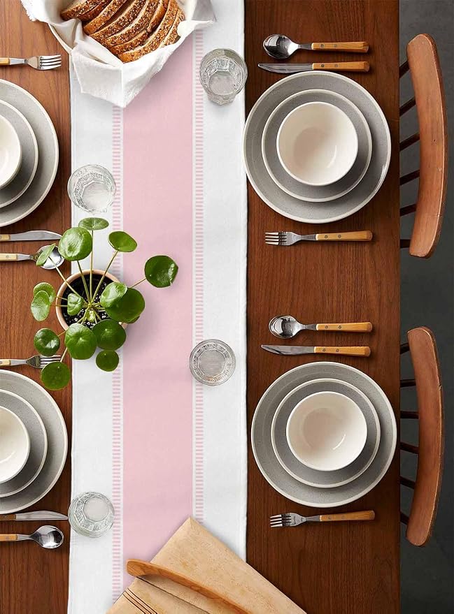 Pink Stripe Table Runners 120 inches Long, Linen Boho Table Runner Farmhouse - Image 2