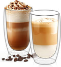 ComSaf 15oz Double Wall Glass Coffee Mugs, Insulated Latte Cups Set of 2 by ComSaf