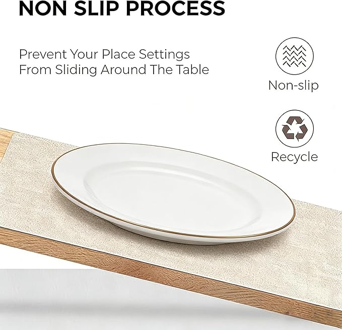 Faux Leather Placemats Set of 6, 17×12 Inch Waterproof Wipeable PU Place Mats Heat Resistant Anti Slip Dining Table Place Mats for Kitchen Dining Indoor & Outdoor Use (Beige)
