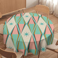 Mid Century Round Tablecloth, Vintage Bohemian Modern Mid-Century 50s 60s Print Tablecloth for Home Party Dining Room Kitchen Decor 60Inch(152cm)