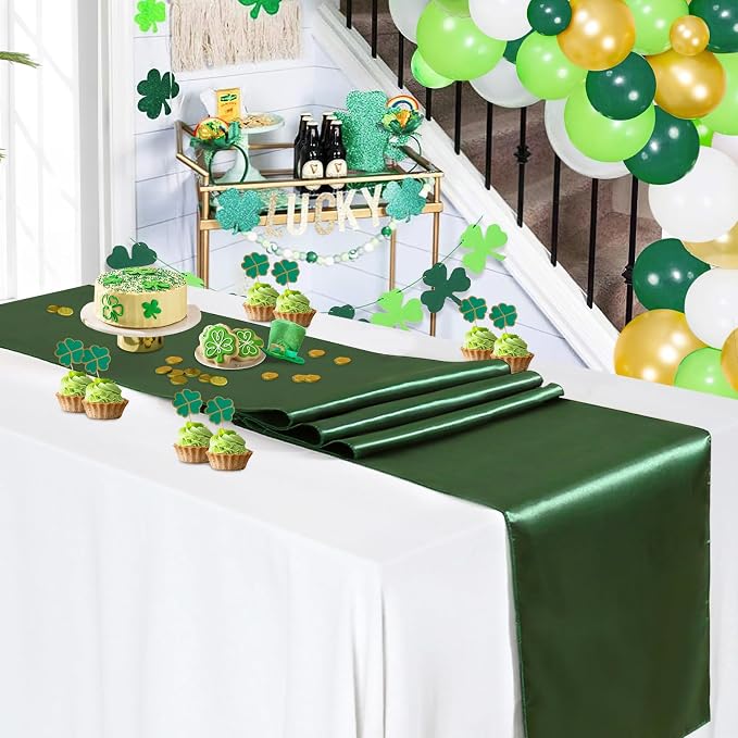 Forest Green Satin Table Runners 12x108 inch 5 Pcs Bright Satin Silk Fabric | - Image 2