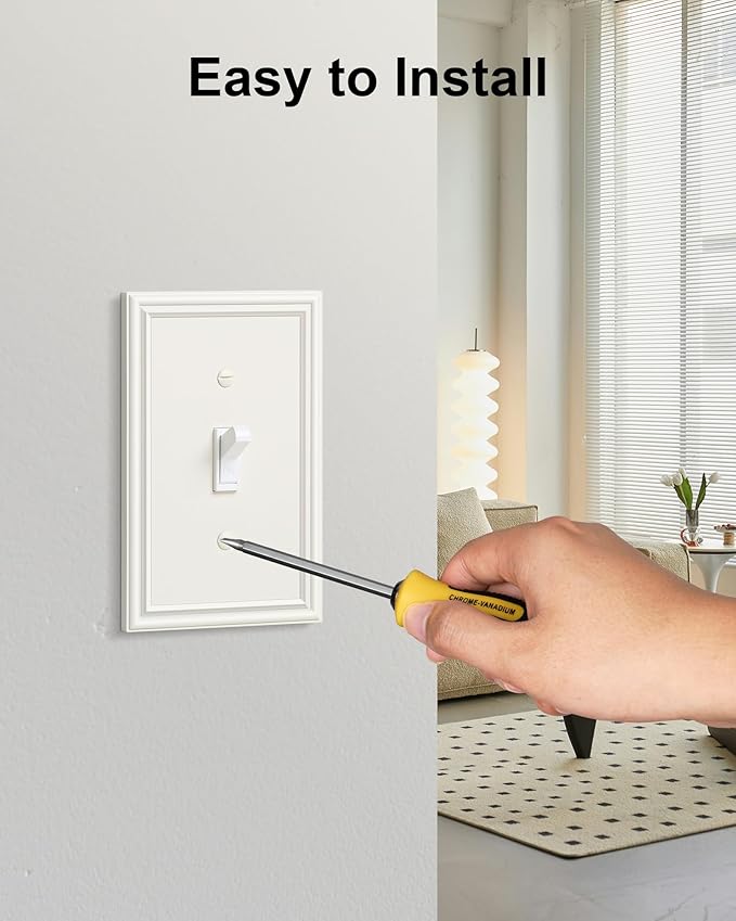 4-Pack Single Toggle Light Switch Cover Plate, Durable Solid Zinc Alloy Decorative Switch Plate Covers, Light Almond 1 Gang Wall Plate, Corrosion Resistant