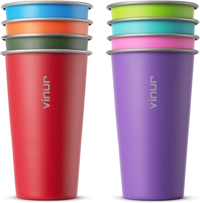 Stainless Steel Cups-20 oz Colorful Stackable Metal Drinking Glasses 8 Pcs | 20 by Vinur
