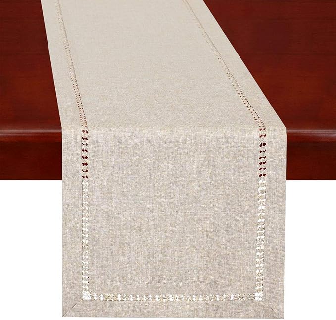 Grelucgo Handmade Hemstitched Polyester Rectangle Table Runners and Dresser - Image 5