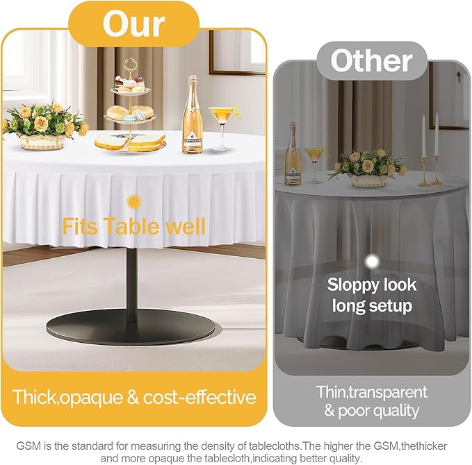 8 Pack White Spandex Round Tablecloths for 72in Table, Stretchy Fitted 6FT Round Table Cloths, Wrinkle Free Table Cover with Skirt for Wedding Birthday Party Bridal Shower Banquet