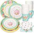 Whaline Tea Party Tableware Supplies Serves 24 Floral Tea Party Disposable by Whaline