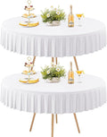 2 Pack White Spandex Round Tablecloths for 60 inch Tables, Stretchy Fitted 5FT Round Table Cloths, Wrinkle Free Table Cover with Skirt for Wedding Party Dining Banquet Baby Shower