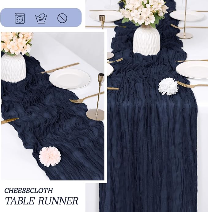 3 Pack Navy Blue Cheesecloth Table Runner 17x108 Inch Semi Sheer Boho Gauze - Image 6