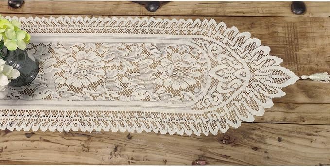 Tinsow 2 Pack Cotton Crochet Lace Rectangular Table Runner Dresser Scarf Doilies - Image 2