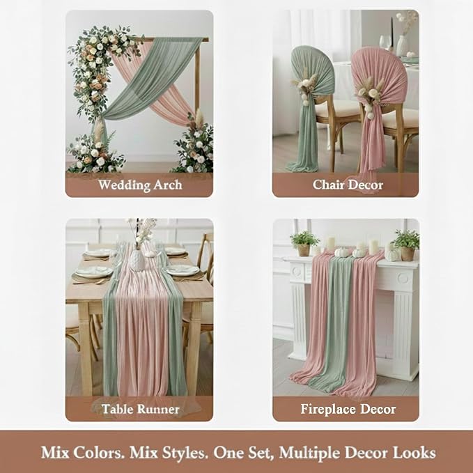 Cheesecloth Table Runner 6 Pack Sage Green and Dusty Pink, Boho Gauze Table - Image 5
