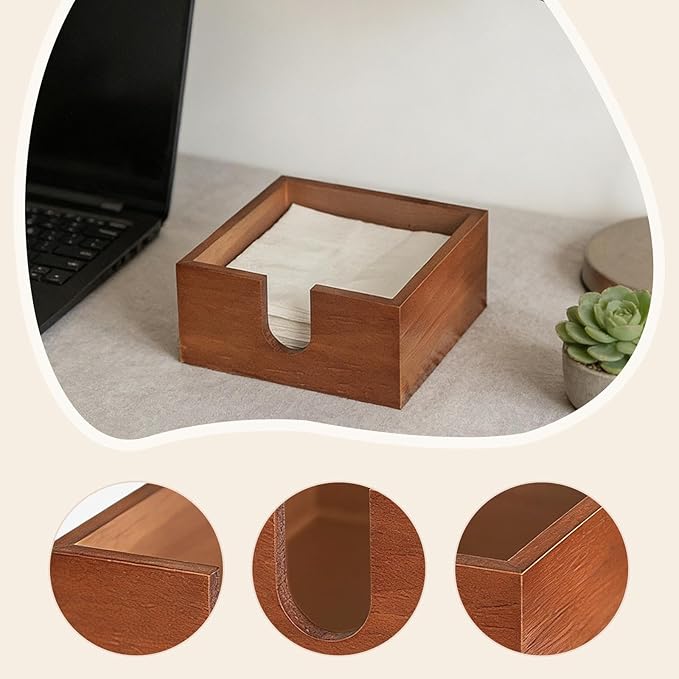 Sticky Note Holder Table Napkin Holder Multifunctional Wooden Tabletop Napkin Dispenser for Kitchen Counter Desk Decoration