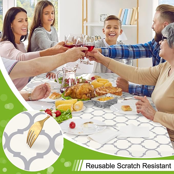 Smiry Round Plastic Table Cloth, Waterproof Vinyl Tablecloth with Flannel Backing for Round Tables, Wipeable & Spillproof for Dining, Camping, Indoor and Outdoor (60" Round, Beige)