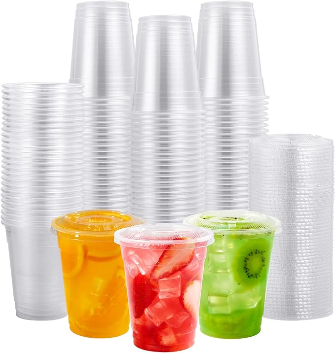 FOCUSLINE 200 PACK 12oz Clear Plastic Cups, Disposable Cold Drinking Cups by FOCUSLINE