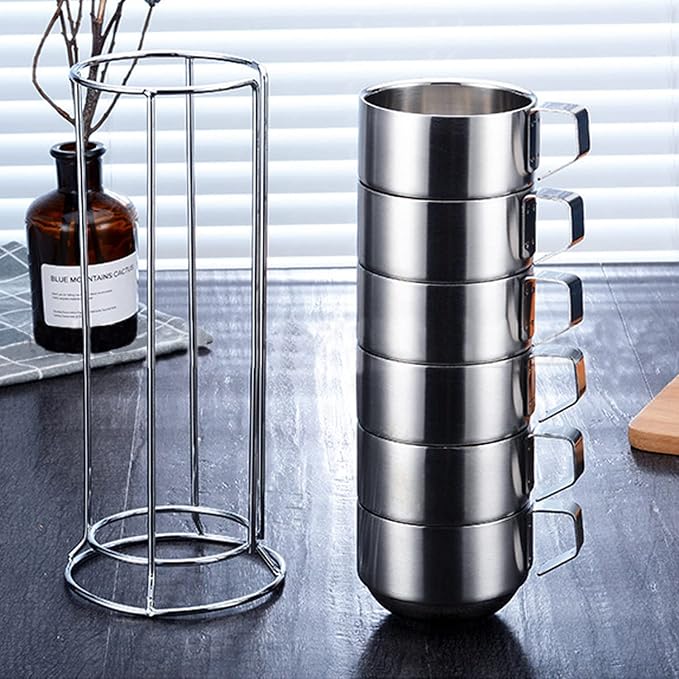 SZCXTOP 6.8 Oz Stainless Steel Coffee Cups Set of 6 Mug, Stackable Double Heat - Image 4