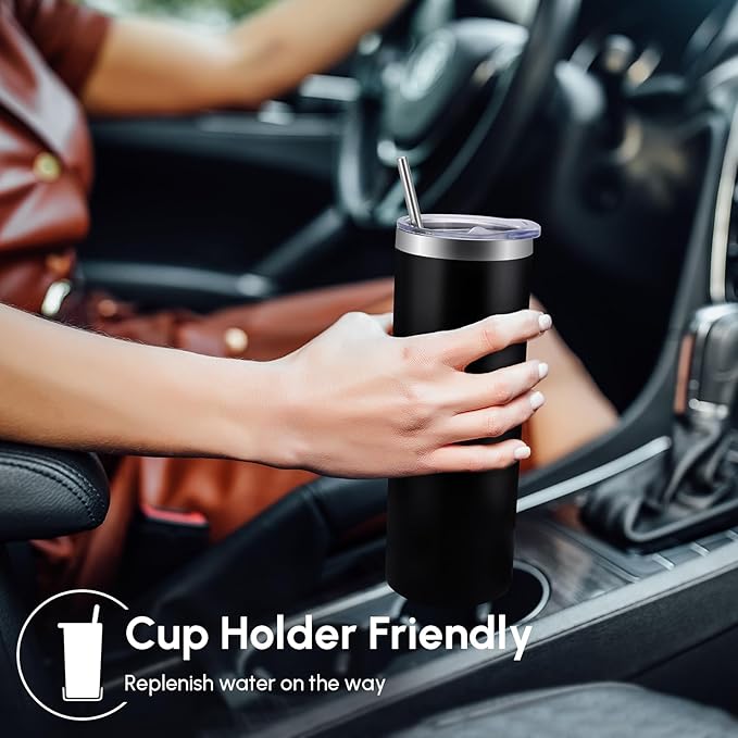Volhoply 24 Pack Skinny Tumblers with Lid and Straw, 20oz Stainless Steel Straight Tumbler Bulk, Vacuum Insulated Coffee Mug for Home, Office, Travel, DIY (Assorted,24 Pack)
