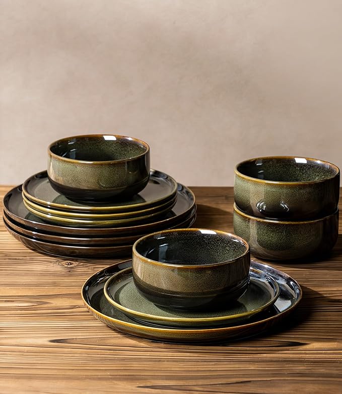 Ceramic Dinnerware Set for 6, 18-Piece Plates and Bowls Set | Handmade Reactive - Image 5