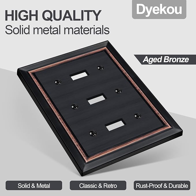 Metal Wall Plate for Electrical Outlets, Decorative Aged Bronze Switch Plates Outlet Cover, Light Switch Cover Plate, 3-Gang Wall Plates (Triple Toggle, 1 Pack)