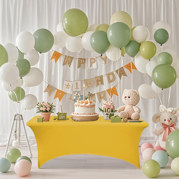 8FT Table Cloth for Rectangular Fitted Events Stretch Yellow Table Covers Washable Spandex Tablecloth Protector for Party, Wedding, Cocktail, Banquet, Festival