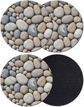 Coasters Set of 4, Pebble Stone Round Drink Coasters by Unknown