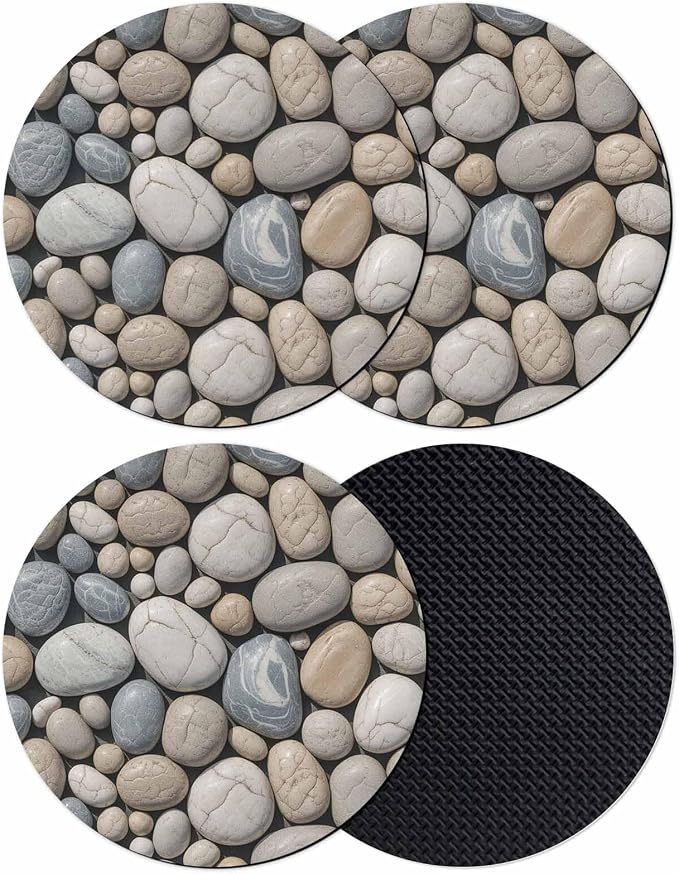 Coasters Set of 4, Pebble Stone Round Drink Coasters by Unknown