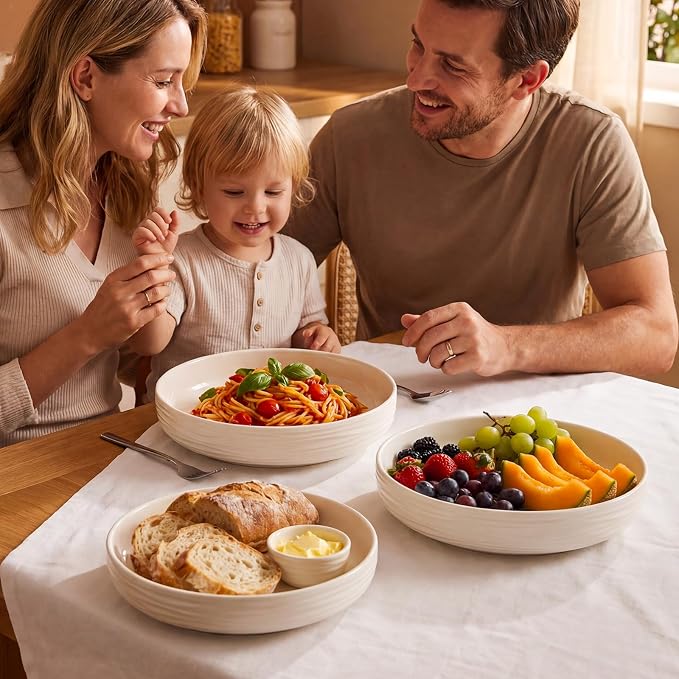 Pasta Bowls Set of 4, 33 OZ White Salad Bowls | 8 Inch Porcelain Wide and - Image 7