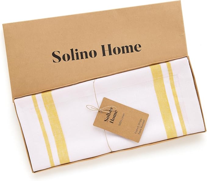 Solino Home 100% Pure Linen Table Runner, 14 x 48 in, French Stripe | Table - Image 6