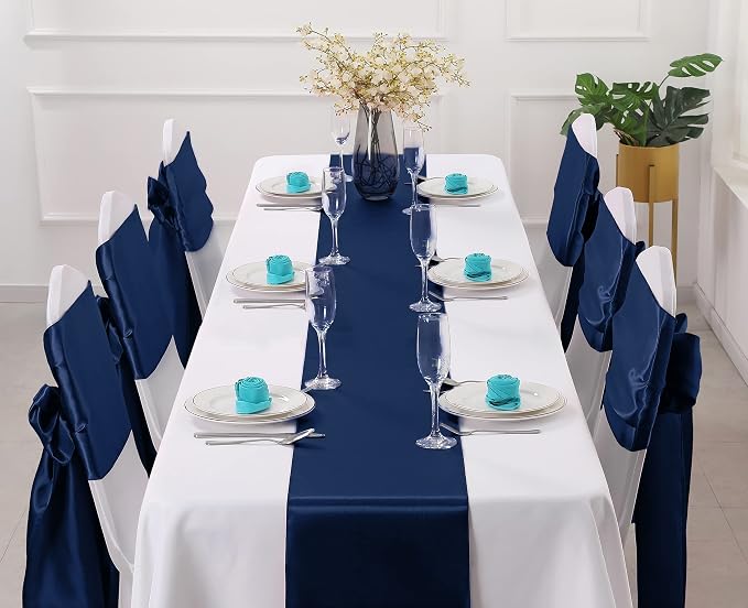 Horbaunal 2 Pack Navy Blue Satin Table Runner 12 x 108 Inch | Smooth Table - Image 2