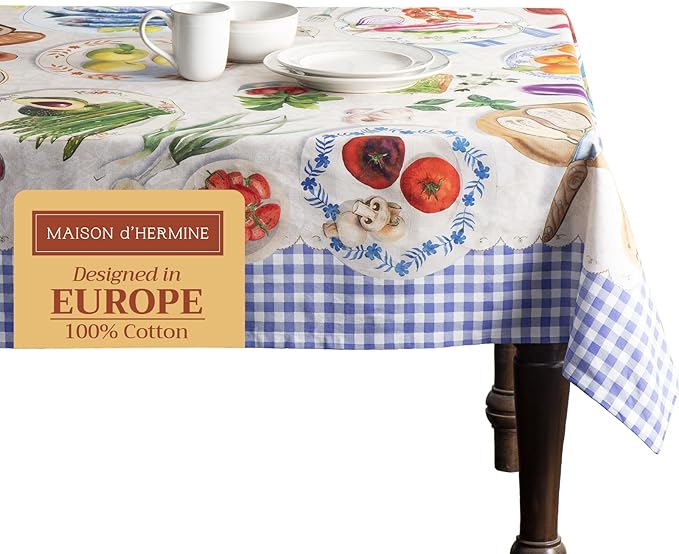 Maison d' Hermine Table Cloth Rectangle Table 100% Cotton 60 x 90 Inches Tablecloth Reusable Decorative for Dining Room Farmhouse Home Valentines Day Decorations Spring Summer - Gourmand