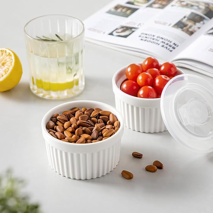 vancasso 8 oz Ramekins with Lid, Porcelain Creme Brulee Souffle Dishes - Image 5