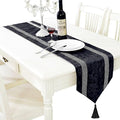 Elegant Sequin Rhinestone Black Table Runner, Ombre Velvet, Double-Layer by Jiino