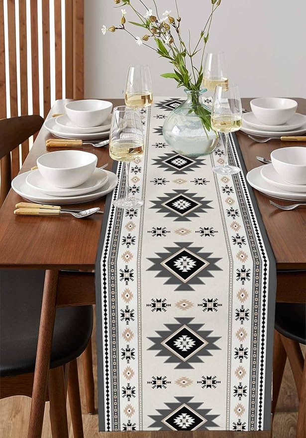 Boho Table Runners 60 Inches Long, Abstract Southwestern Kitchen Dining Tables - Image 2