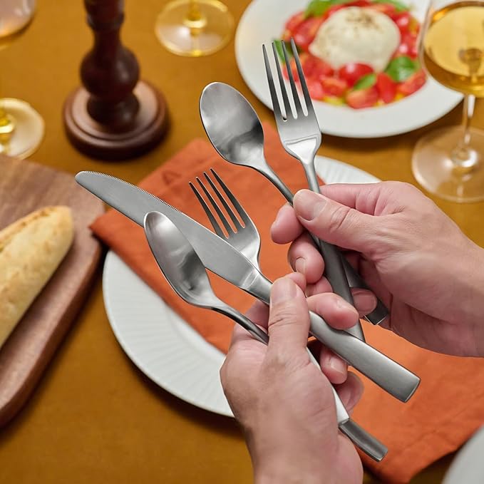 KINGSTONE 30-Piece Silverware Set for 6, Matte Stainless Steel Flatware Set with Forks, Knives, Spoons, Dishwasher Safe, Rust Resistant Cutlery for Home & Wedding