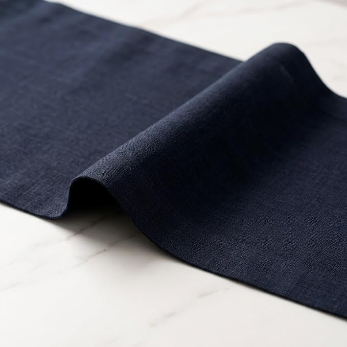 Solino Home 100% Pure Linen Dining Table Runner Navy, Fete 14 x 108 in Long | - Image 4