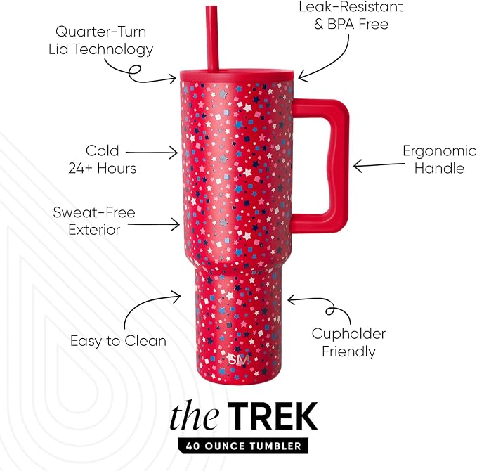 Simple Modern Tumbler with Handle and Straw | 40oz | Stars | Trek Tumbler - Image 2