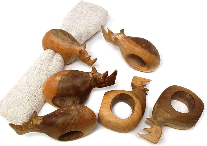 Handcarved Mahogany Wooden Napkin Ring Holders - Image 5