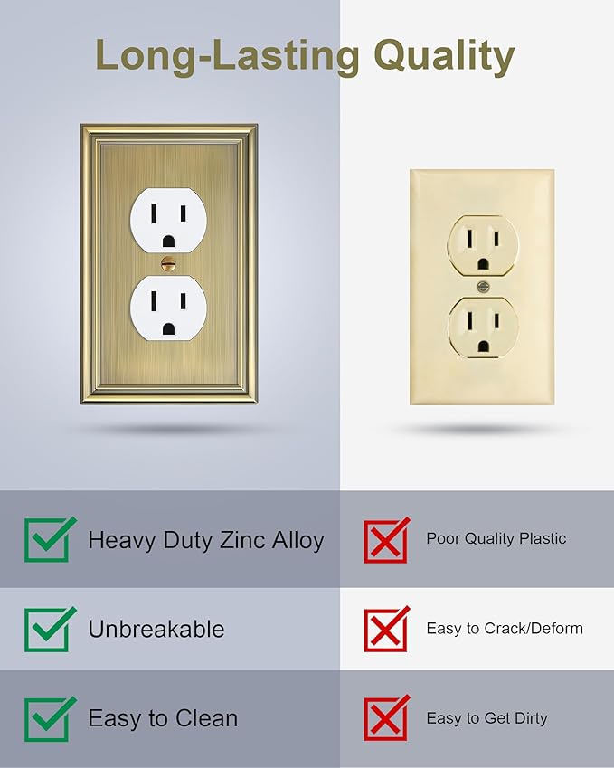 2-Pack Single Toggle Light Switch Cover Plate, Durable Solid Zinc Alloy Decorative Switch Plate Covers, Antique Brass 1 Gang Wall Plate, Corrosion Resistant