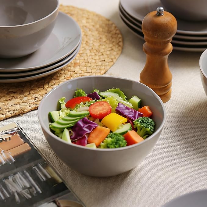 Dinnerware Sets for 6, 18 Pieces Stoneware Plates and Bowls Sets, Dishwasher&Microwave Safe,Modern Minimalist Tableware for Everyday Use, Grey