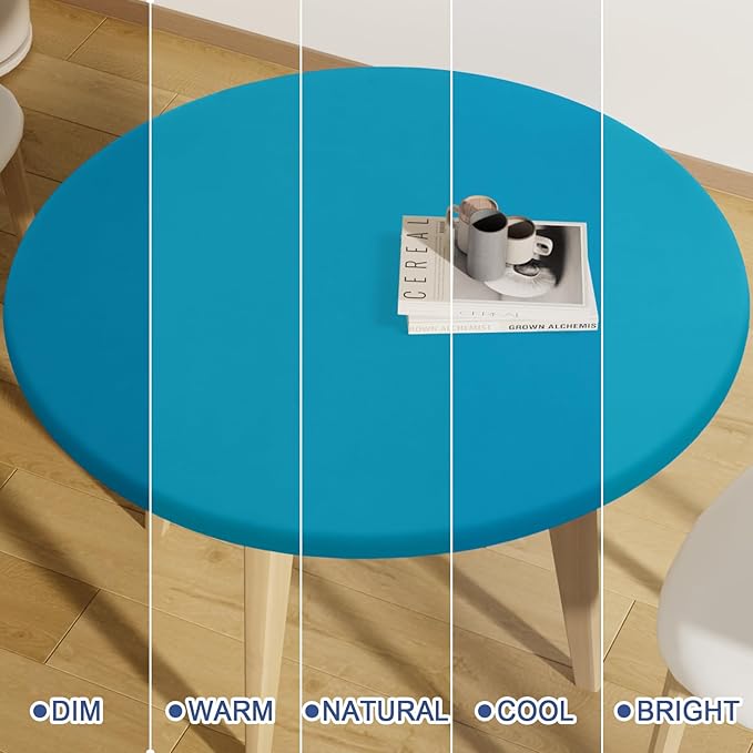 Round Spandex Tablecloth, Elastic Fitted Waterproof Tablecloths for 31"-35" Tables, Stretch Washable Picnic Table Cover for Camping, Dining, Indoor and Outdoor, Turquoise