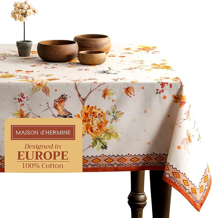 Maison d' Hermine Table Cloth Rectangle Table 100% Cotton 60 x 108 Inches Fall Tablecloth Reusable Everyday Use for Thanksgiving Christmas Decorations Dining Farmhouse Party (Kelim - Prairie)