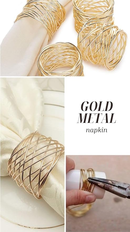 Napkin Rings, Metal Gold Round Napkin Rings Buckles for Table Decorations, Wedding, Dinner, Party, Set of 12
