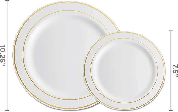 100 Piece Plastic Party Plates White Gold Rim, 50 Premium Heavy Duty 10.25 Inch - Image 3