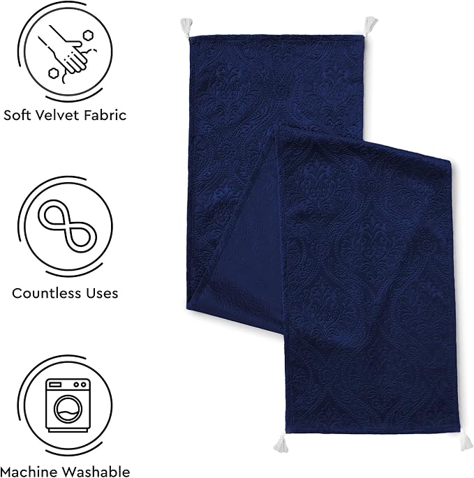 Encasa XO Table Runner, Embossed Velvet, Elegant 13"x72" | Navy Blue, 175 GSM - Image 4