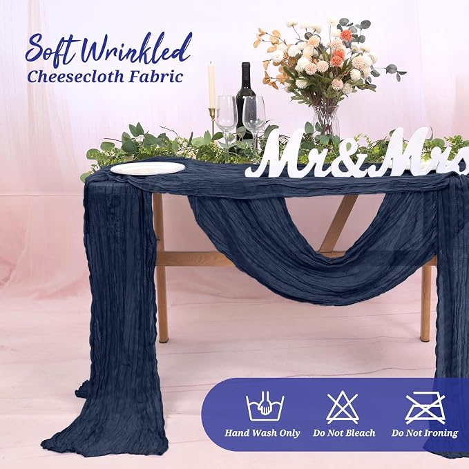 Pesonlook Cheesecloth Table Runner Navy Blue, 20 Pack 17.7x108 inch, Long | - Image 8