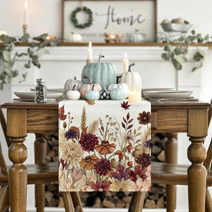 Artoid Mode 210 GSM Fall Table Runner 13x36 Inch Home Party Decor | Watercolor - Image 2