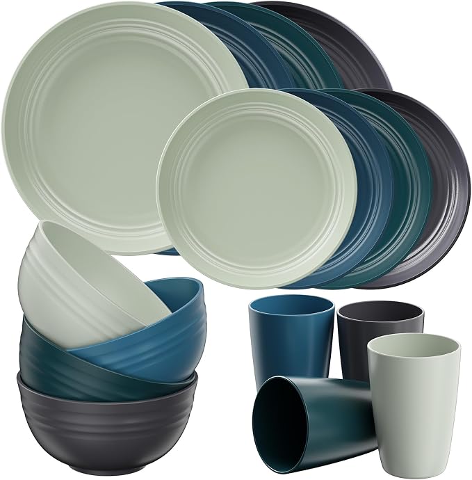 Quatish 16 Pcs Unbreakable Plates and Bowls, Plastic Dinnerware Sets by Quatish