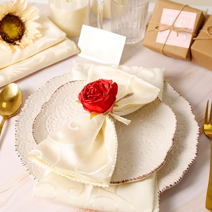 Handcraft Red Flower Napkin Rings Set of 12, Peony Napkin Holder Floral Rings - Image 3