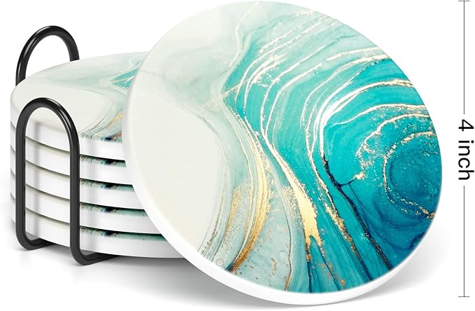 Coasters for Drinks, Kitchen Home Decor Housewarming Gift, Round 4 in - Image 2
