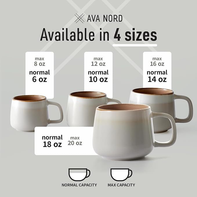 Ava Nord Small Stoneware Ceramic Coffee Mugs Set of 4 | 6 oz | Sage Ash | - Image 5