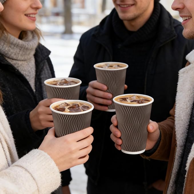 BYSNOW 90 Pack 16 oz Coffee Cups, Insulated Disposable Hot Paper Cups | - Image 6