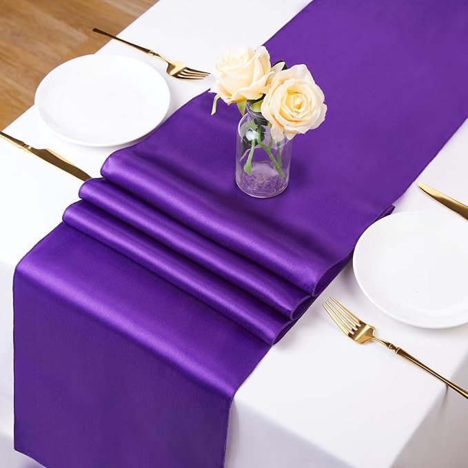 Purple Table Runners 20 Pack 12x108 inch Silk Satin Smooth Fabric | Satin Table - Image 4